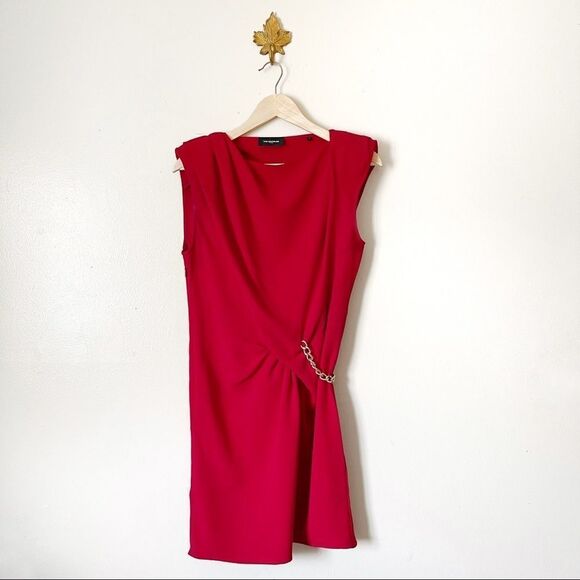 The Kooples Red Sleeveless draped Dress with Epaulettes and Chain detail sz 3 - Picture 1 of 9